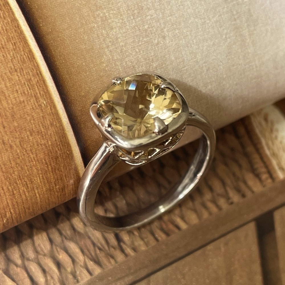 925 Sterling Silver Ring for Women – Natural Golden Topaz Cushion (US: 9 & 10)